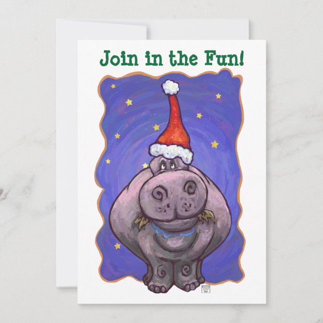 Festive Hippopotamus Christmas Party Invitation (Front)