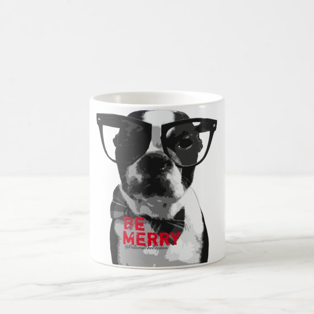 Festive Hipster Boston Terrier Mug!! Coffee Mug (Center)