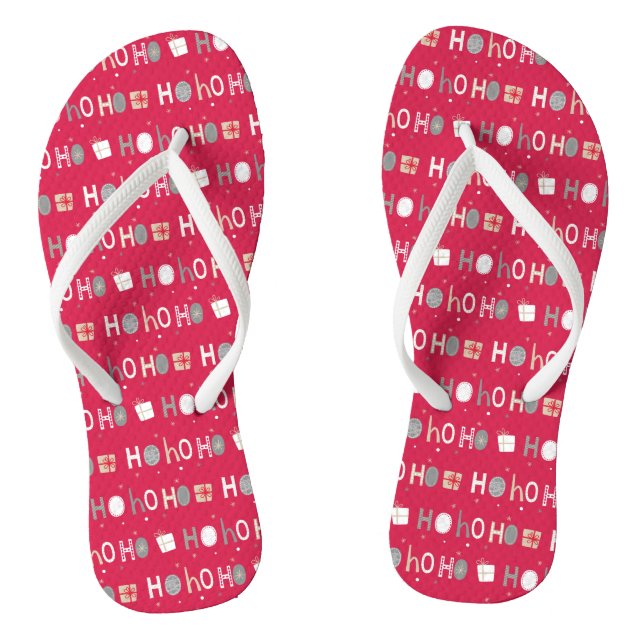 Festive Ho Ho Ho Chic Christmas Holiday Flip Flops (Footbed)