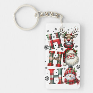 Festive "Ho Ho Ho" Christmas Design with Reindeer, Key Ring