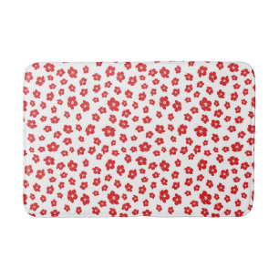 Festive Holiay Christmas Red Hibiscus Flowers Flor Bath Mat