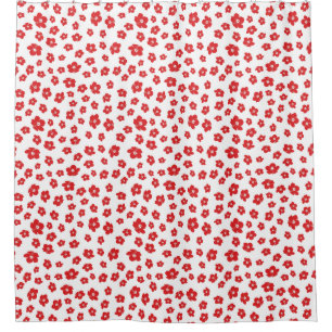 Festive Holiay Christmas Red Hibiscus Flowers Flor Shower Curtain