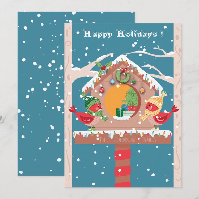 Festive Holiday Birdhouse Flat Holiday Card (Front/Back)