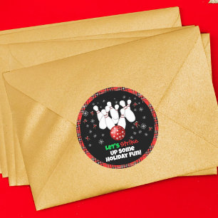 Festive Holiday Bowling Classic Round Sticker