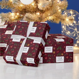 Festive Holiday Business Company Logo Bordeaux Wrapping Paper