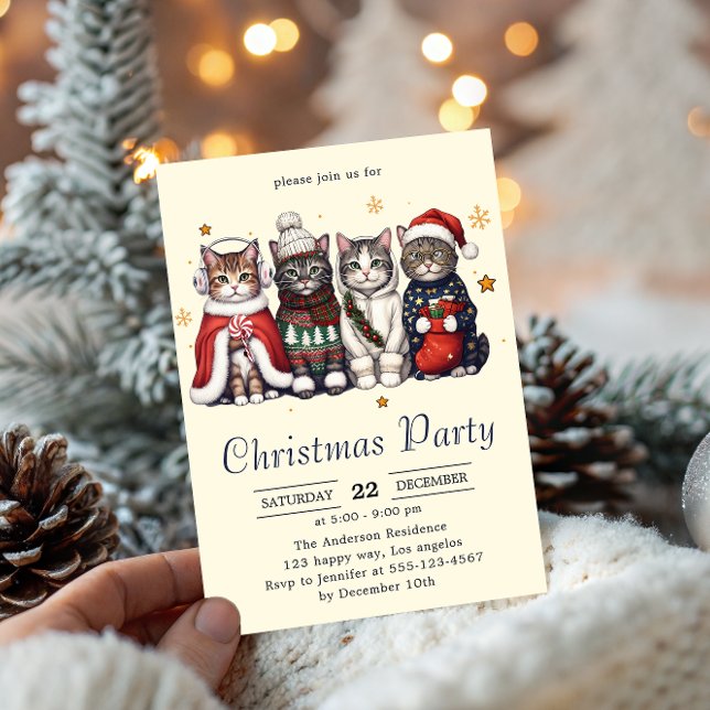  Festive Holiday Cat | Cute Christmas Cats Party   Invitation (Creator Uploaded)