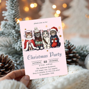  Festive Holiday Cat   Cute Christmas Cats Party   Invitation
