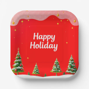 Festive Holiday Celebration with Christmas Trees Paper Plate