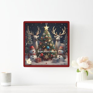 "Festive Holiday Cheer" Square Wall Clock