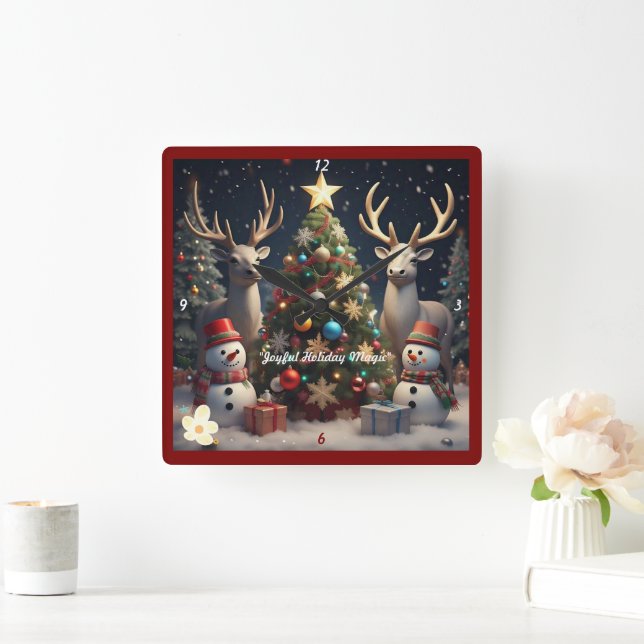 "Festive Holiday Cheer" Square Wall Clock (Home)