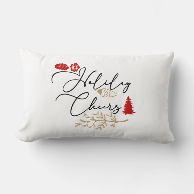 Festive Holiday Cheers Red Holly Christmas  Lumbar Cushion (Front)