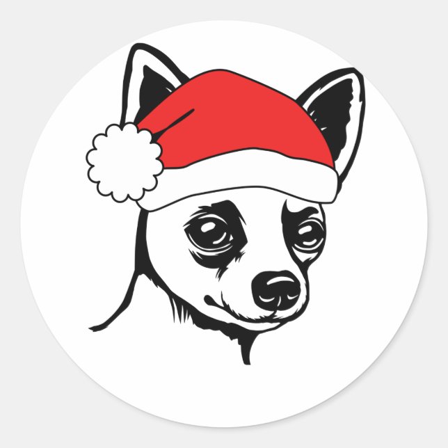 Festive Holiday Chihuahua Santa Hat Classic Round Sticker (Front)