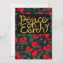 Festive Holiday Christmas Card Peace on Earth Cat