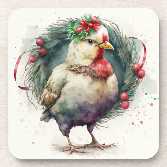 Festive Holiday / Christmas Chicken Coasters (Front)
