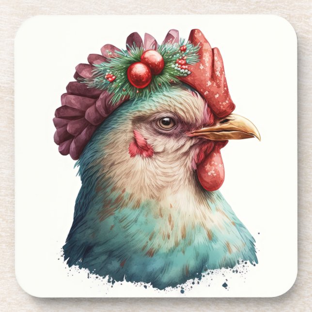 Festive Holiday / Christmas Chicken Coasters (Front)