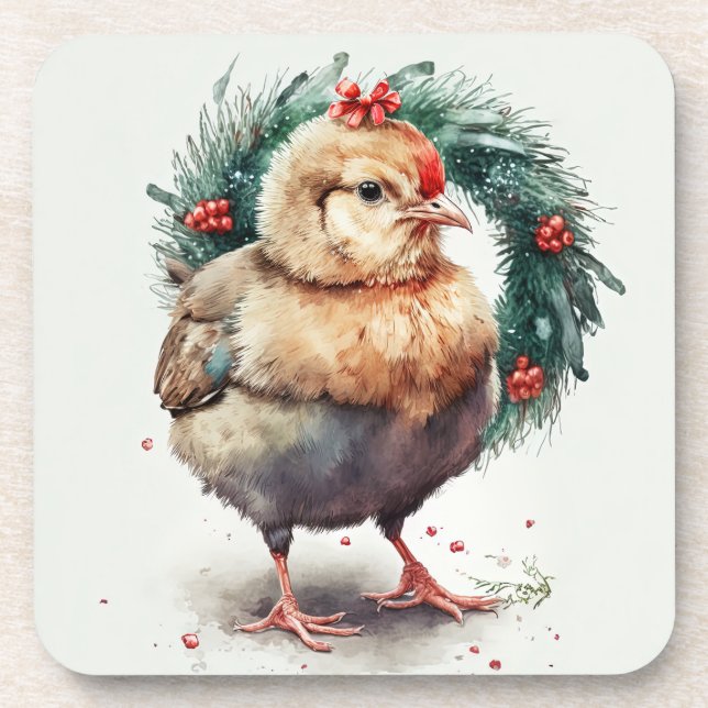 Festive Holiday / Christmas Chicken Coasters (Front)