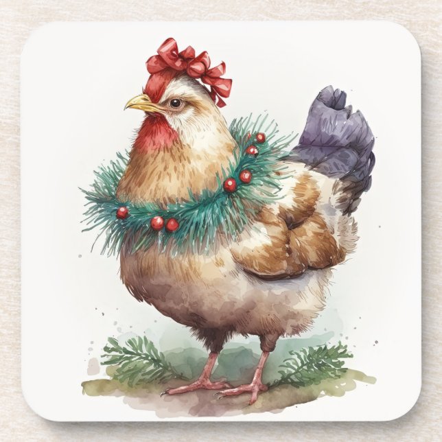 Festive Holiday / Christmas Chicken Coasters (Front)