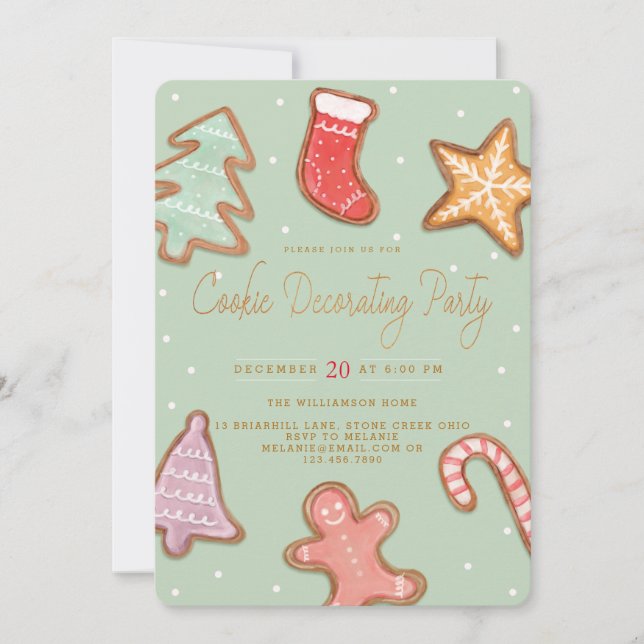 Festive Holiday Christmas Cookie Decorating Party Card (Front)