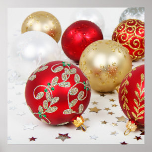 Festive Holiday Christmas Ornaments Background Poster