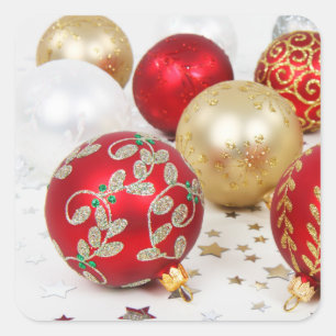 Festive Holiday Christmas Ornaments Background Square Sticker