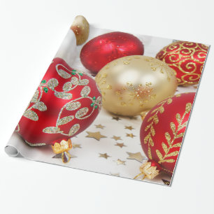 Festive Holiday Christmas Ornaments Background Wrapping Paper