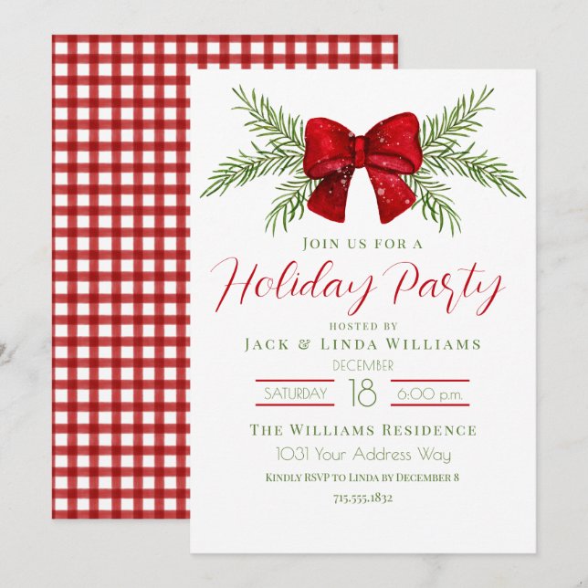 Festive Holiday Christmas Party Bow  Invitation (Front/Back)
