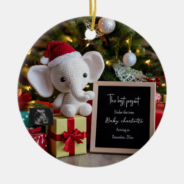 Festive holiday Christmas pregnancy announcement  Ceramic Tree Decoration (Front)