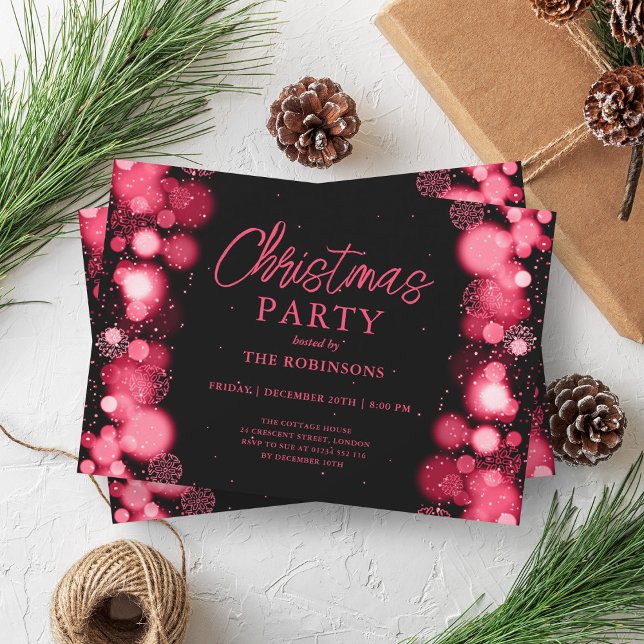 Festive Holiday Christmas Red Snow Lights Glow Invitation (Festive Holiday Christmas Red Snow Lights Glow Invitation)