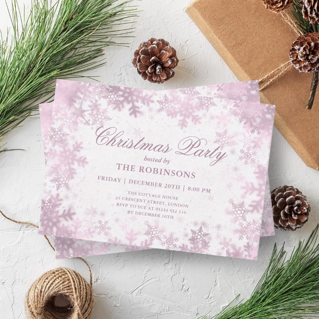 Festive Holiday Christmas Rose Gold Snowflakes Invitation (Festive Holiday Christmas Rose Gold Snowflakes Invitation)