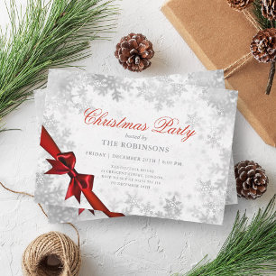 Festive Holiday Christmas Silver & Red Ribbon  Invitation