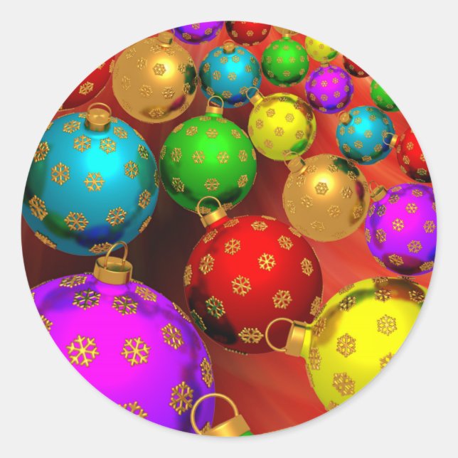 Festive Holiday Christmas Tree Ornaments Design Classic Round Sticker (Front)
