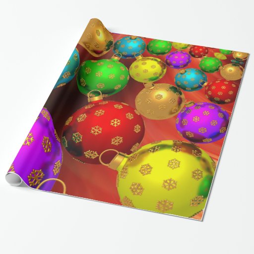 Image of Festive Holiday Christmas Tree Ornaments Design Wrapping Paper