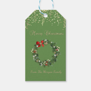 Festive Holiday Christmas Wreath , Confetti,Green Gift Tags