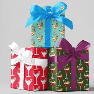 Festive Holiday Cocktail Party Christmas Drinks Wrapping Paper Sheet
