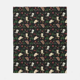 Festive Holiday Cowboy Rodeo Pattern Black Fleece Blanket