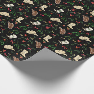 Festive Holiday Cowboy Rodeo Pattern Black Wrapping Paper