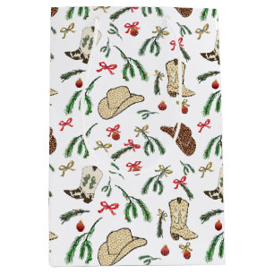 Festive Holiday Cowboy Rodeo Pattern Medium Gift Bag