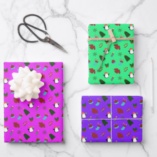 Festive Holiday Cute Christmas set Wrapping Paper Sheet