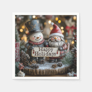 Festive Holiday Decor with Santa and Snowman Napkin
