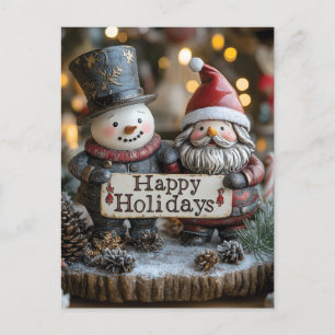 Festive Holiday Decor with Santa and Snowman Postcard