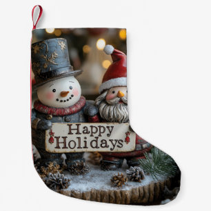 Festive Holiday Decor with Santa and Snowman Small Christmas Stocking