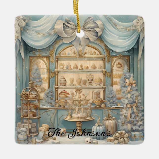 Festive Holiday Display Ceramic Ornament (Front)