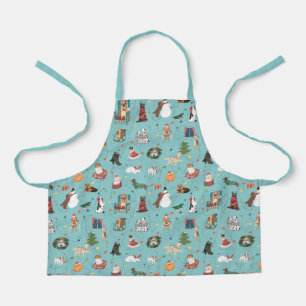 Festive Holiday Dogs in Christmas Sweaters Pattern Apron
