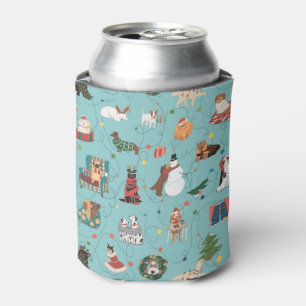Festive Holiday Dogs in Christmas Sweaters Pattern Can Cooler