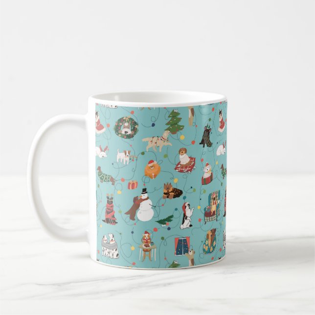 Festive Holiday Dogs in Christmas Sweaters Pattern Coffee Mug (Left)