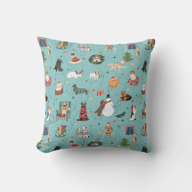 Festive Holiday Dogs in Christmas Sweaters Pattern Cushion (Front)