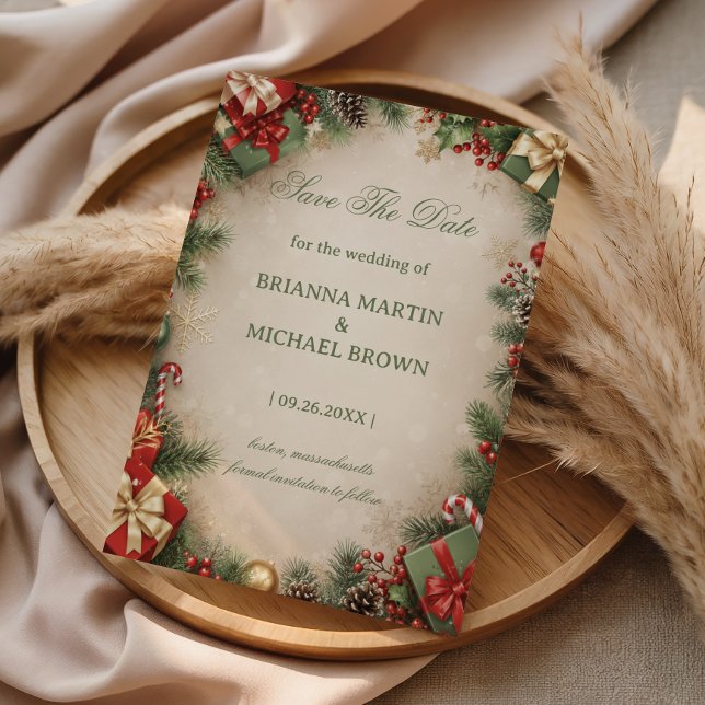 Festive Holiday Evergreen Gift Winter Save The Date (Creator Uploaded)