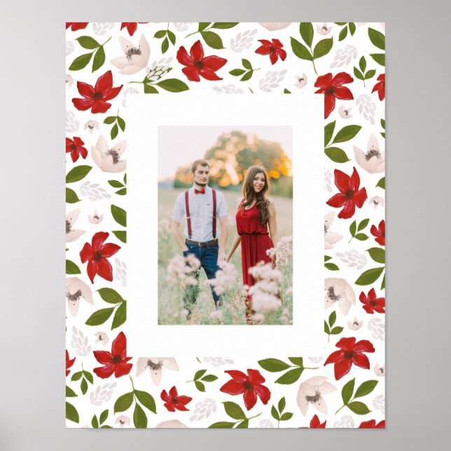 Festive Holiday Floral in White Poster (Front)
