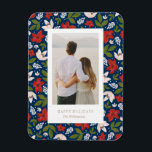 Festive Holiday Floral Magnet<br><div class="desc">Send holiday cheer with a festive photo magnet! This festive design features traditional red and green holiday florals with a navy blue backdrop. For more advanced customisation of this design, simply select the "Customise It" button above! All photography is displayed as a sample only and is not for resale. This...</div>