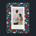 Festive Holiday Floral Magnet<br><div class="desc">Send holiday cheer with a festive photo magnet! This festive design features traditional red and green holiday florals with a navy blue backdrop. For more advanced customisation of this design, simply select the "Customise It" button above! All photography is displayed as a sample only and is not for resale. This...</div>